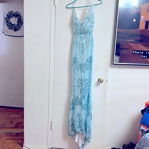 Miss Ord Aquamarine V Neck Formal Sequin Mermaid dress Size Medium 6-8